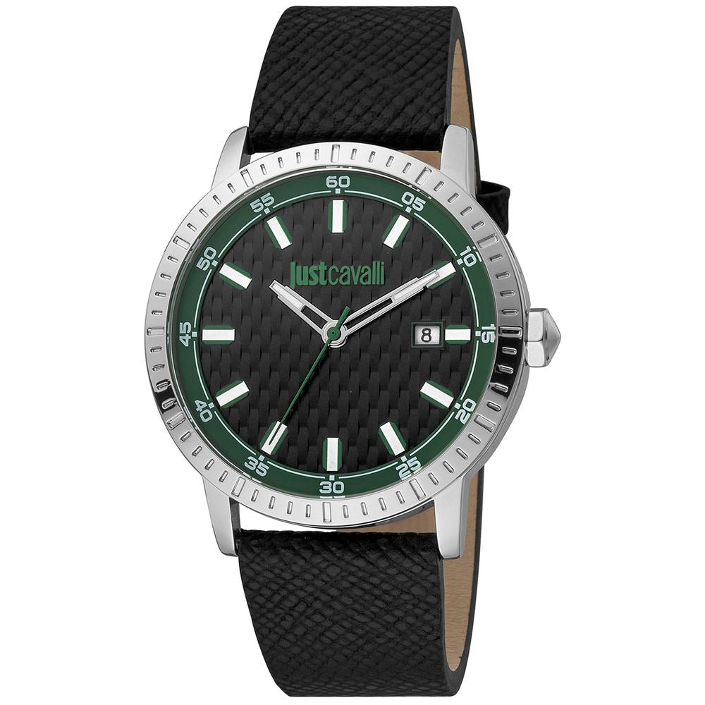Just Cavalli Black Leather Dress Watch