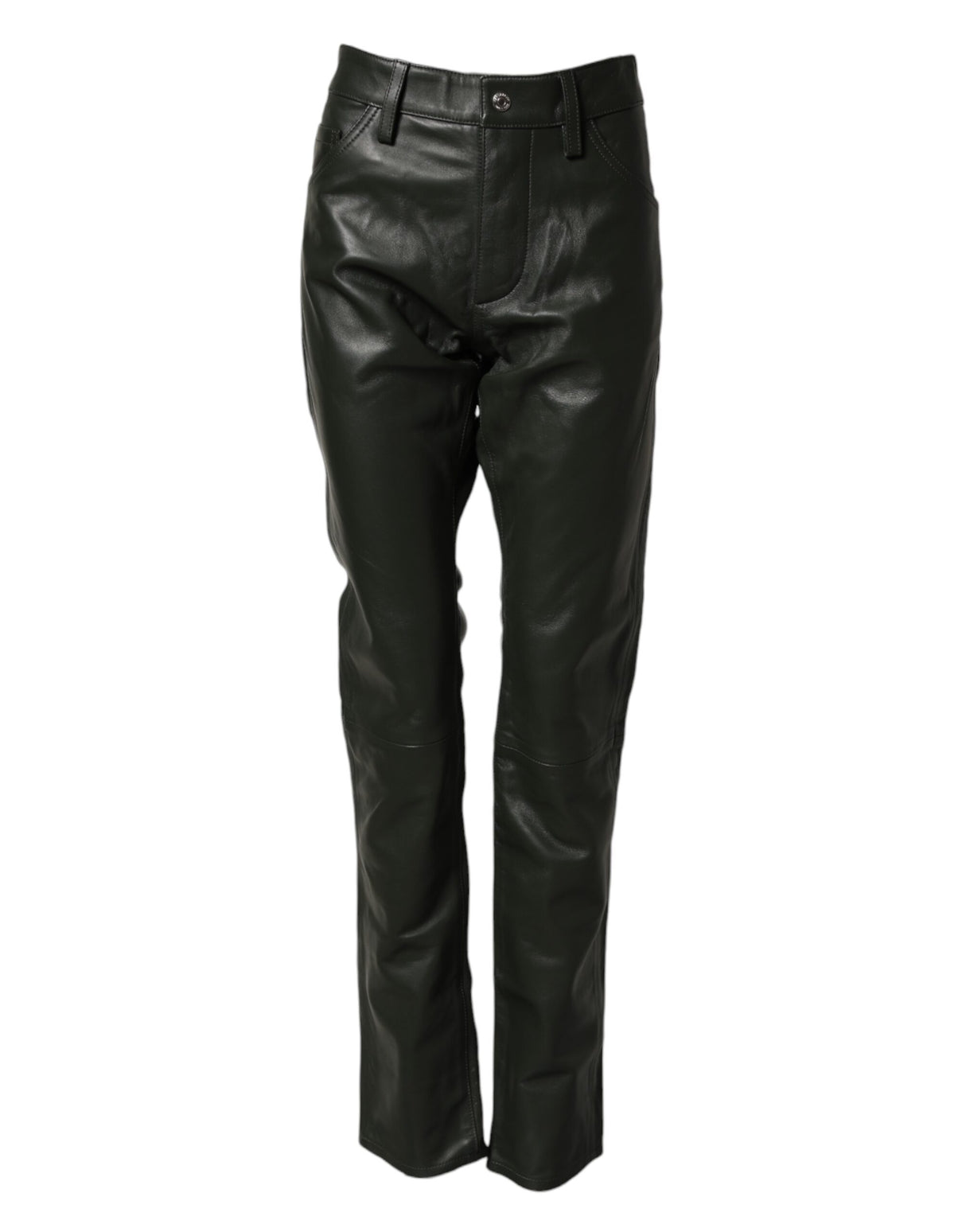 Dsquared² Black Full Grain Leather Mid Waist Trouser Pants