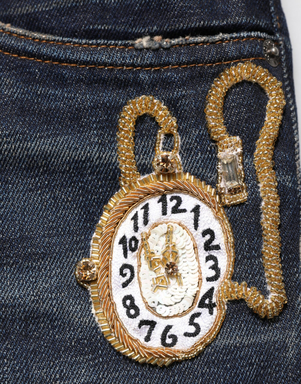 Dolce & Gabbana Dark Blue Watch GOLD Men Skinny Denim Jeans