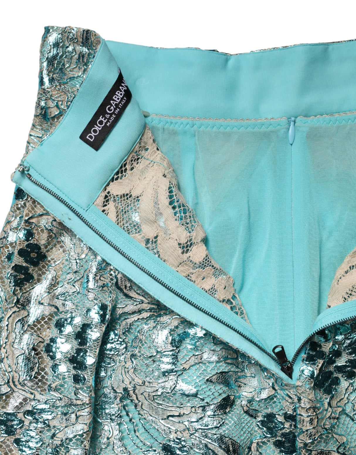 Dolce & Gabbana Blue Floral Brocade High Waist Mini Skirt