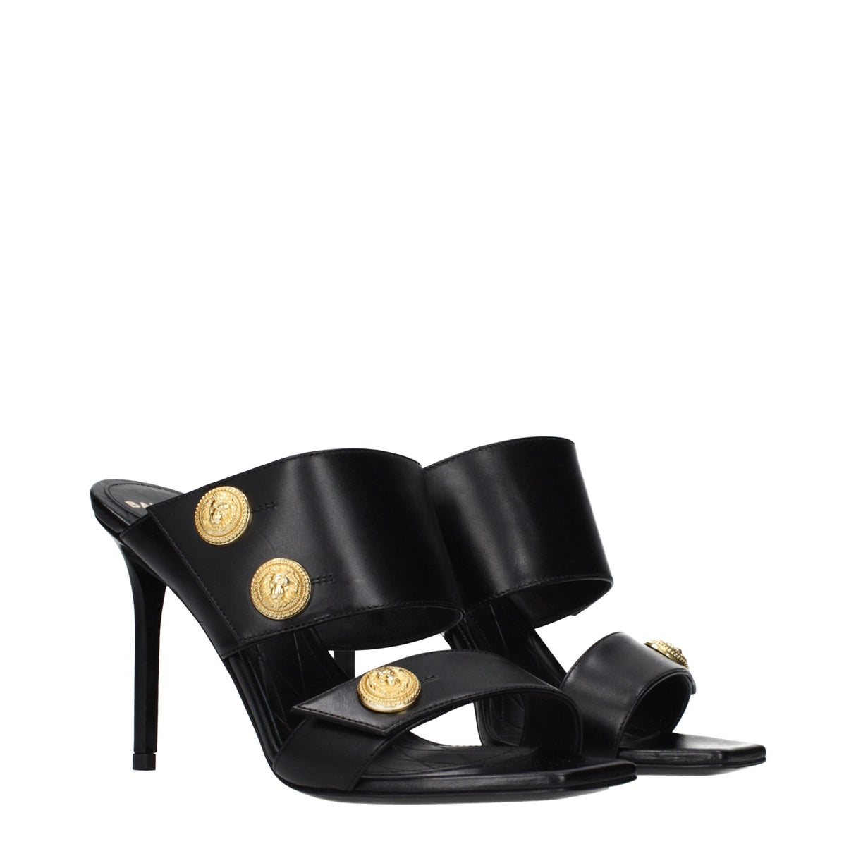 Balmain Black Leather Stiletto Heel Sandals