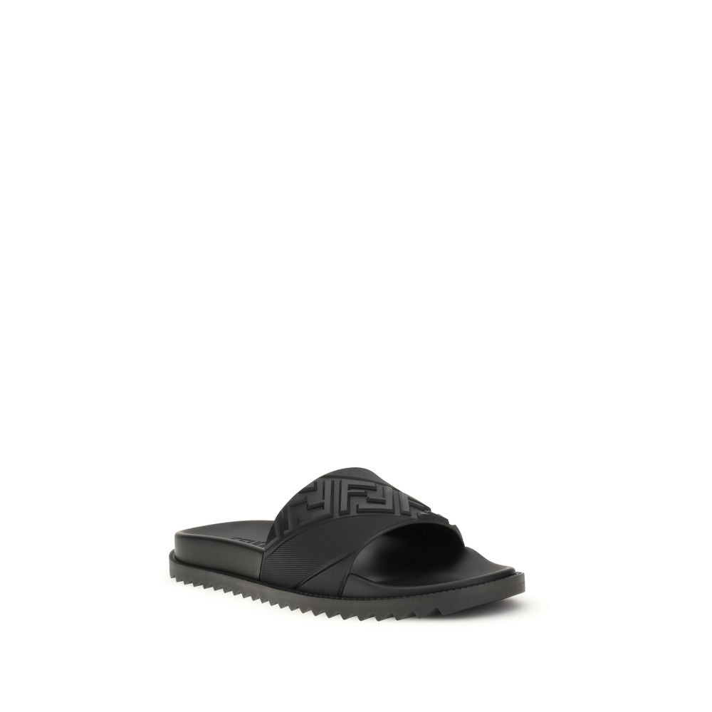 Fendi Black Rubber Flat Sandals