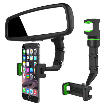 MuiSci Car Phone Holder Rearview Mirror Mount 360 Degrees Rotating Retractable Cell Automobile Cradles Dashboard Stand GPS for All Phones (Green)