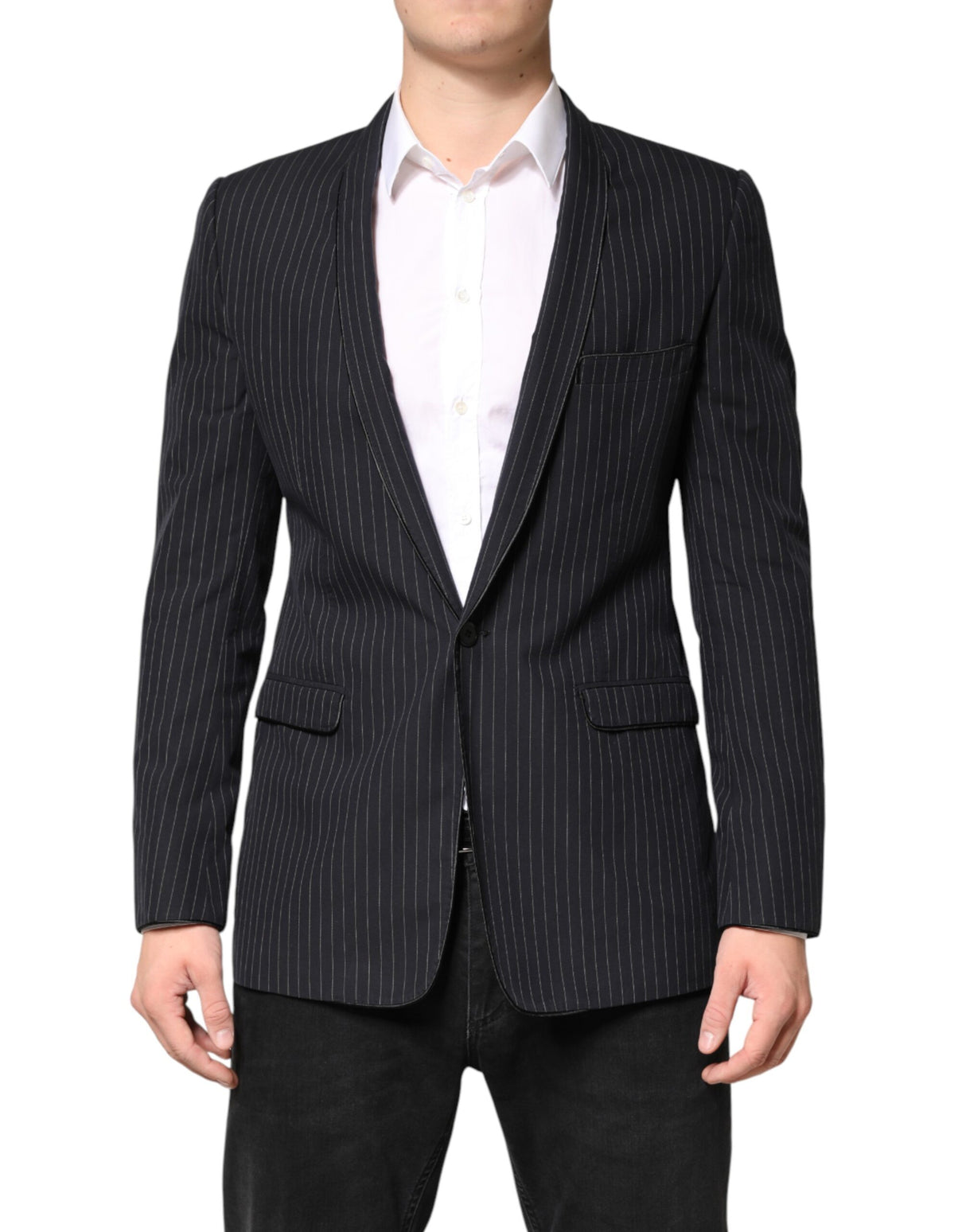 Dolce & Gabbana Black Stripes 1 Button Suit Jacket Blazer