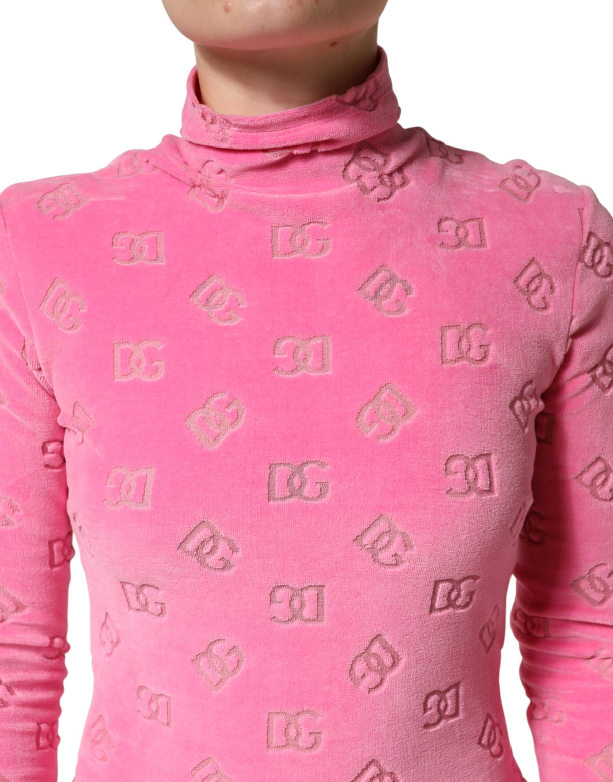 Dolce & Gabbana Pink Logo Monogram Long Sleeve Jumpsuit Dress