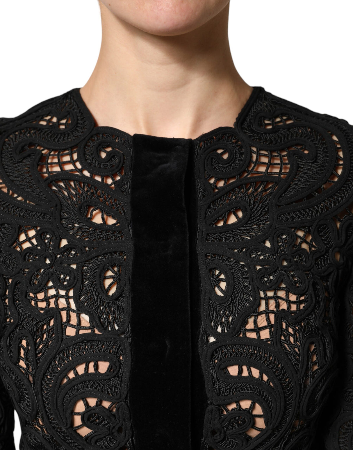 Dolce & Gabbana Black Floral Lace Cropped Coat Jacket