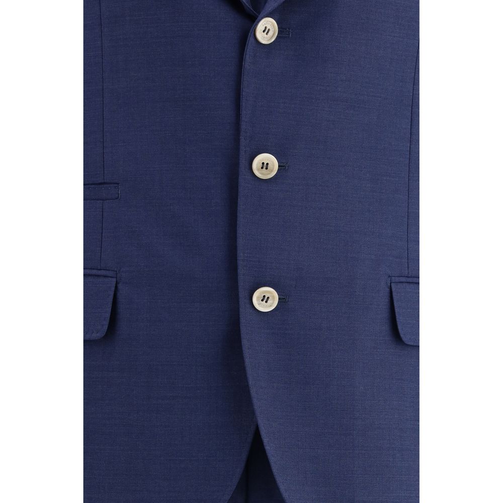 Brunello Cucinelli Blue Fleece Wool Two-Piece Suit