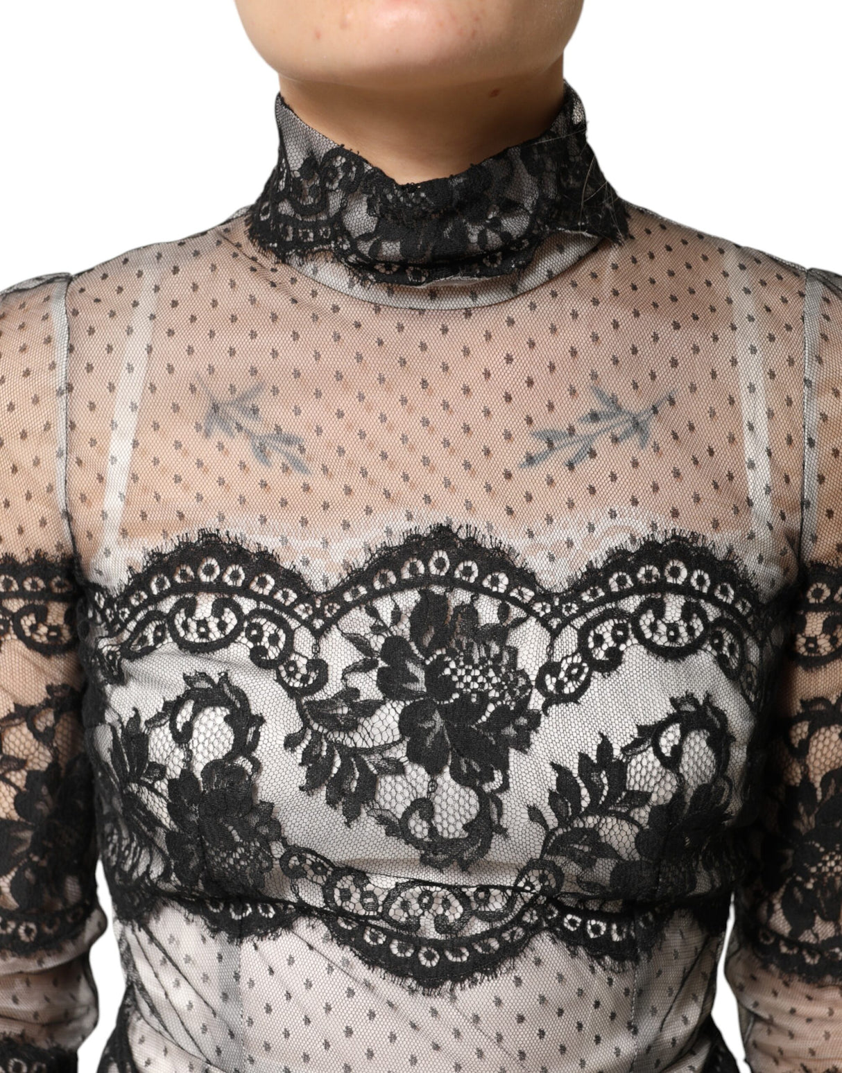 Dolce & Gabbana Black White Lace Silk Blend MaxiSheath Dress