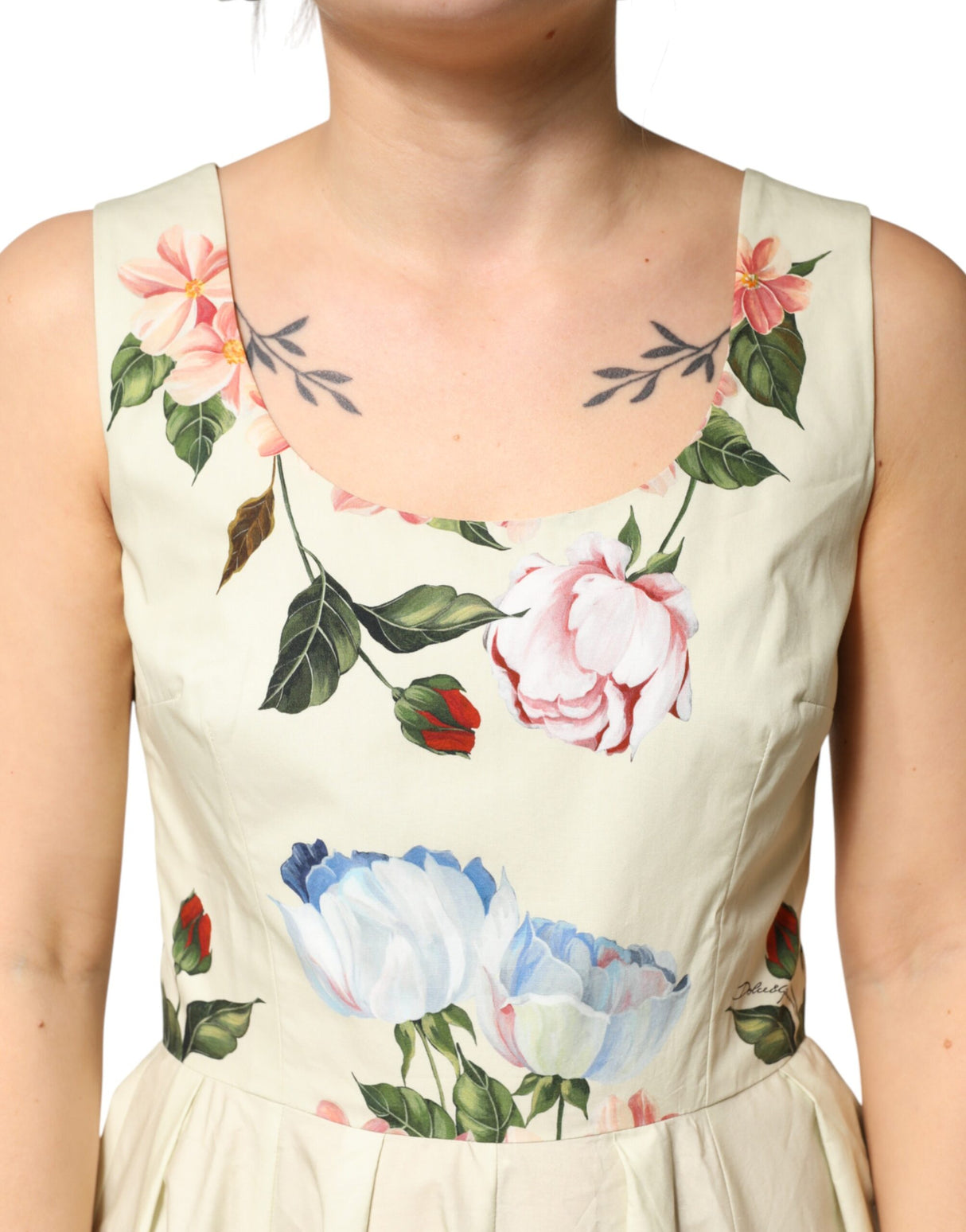 Dolce & Gabbana Beige Floral Sleeveless A-line Dress