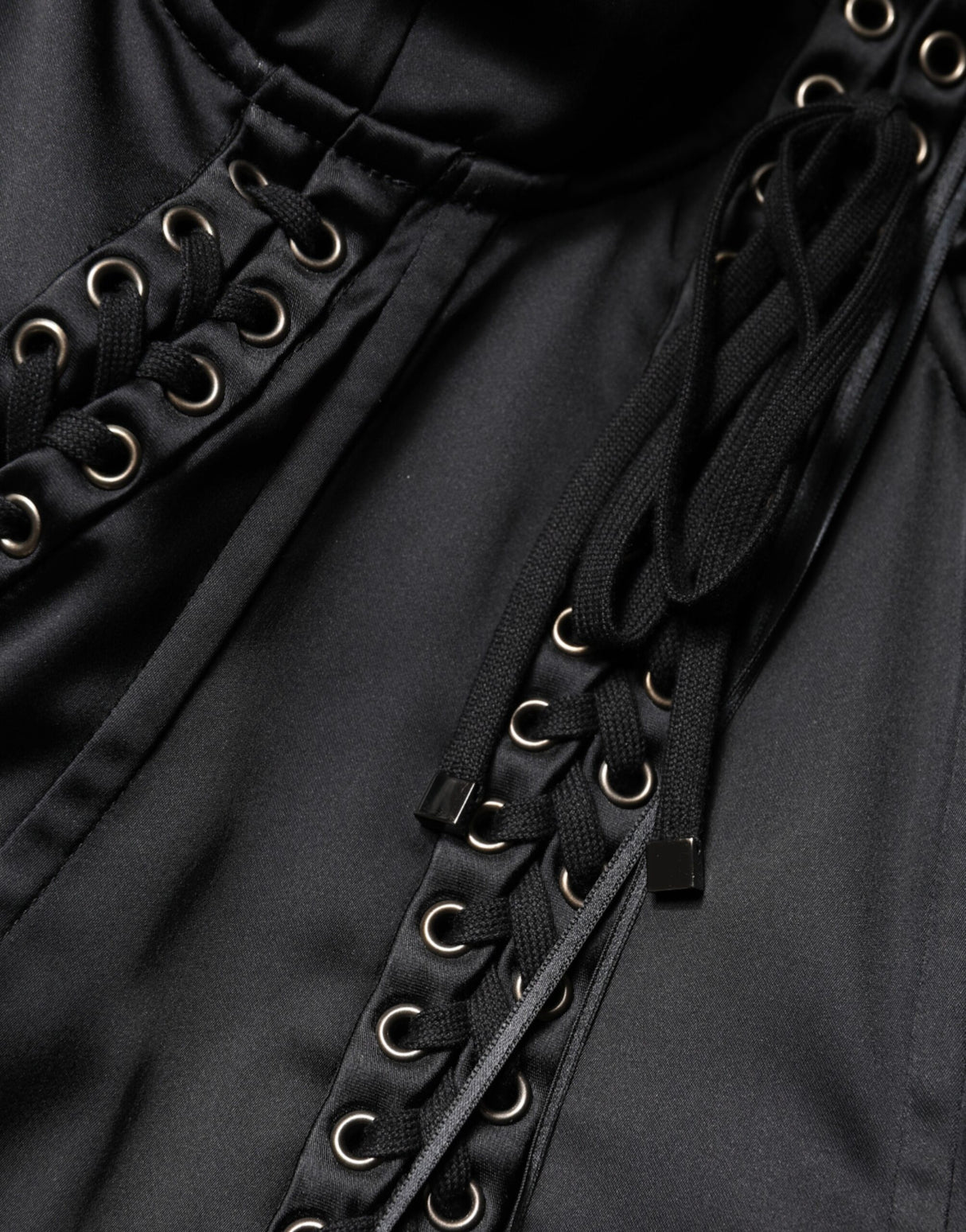 Dolce & Gabbana Black Satin Acetate Lace Eyelets Mini Dress