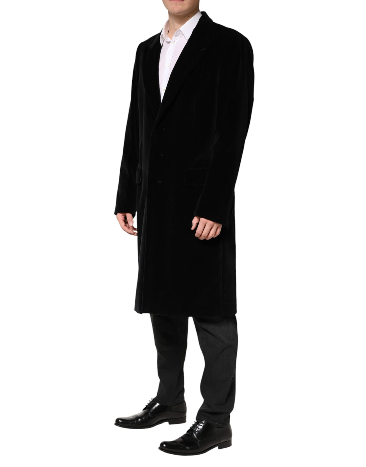 Dolce & Gabbana Black Cotton Velvet Long Trench Coat Jacket