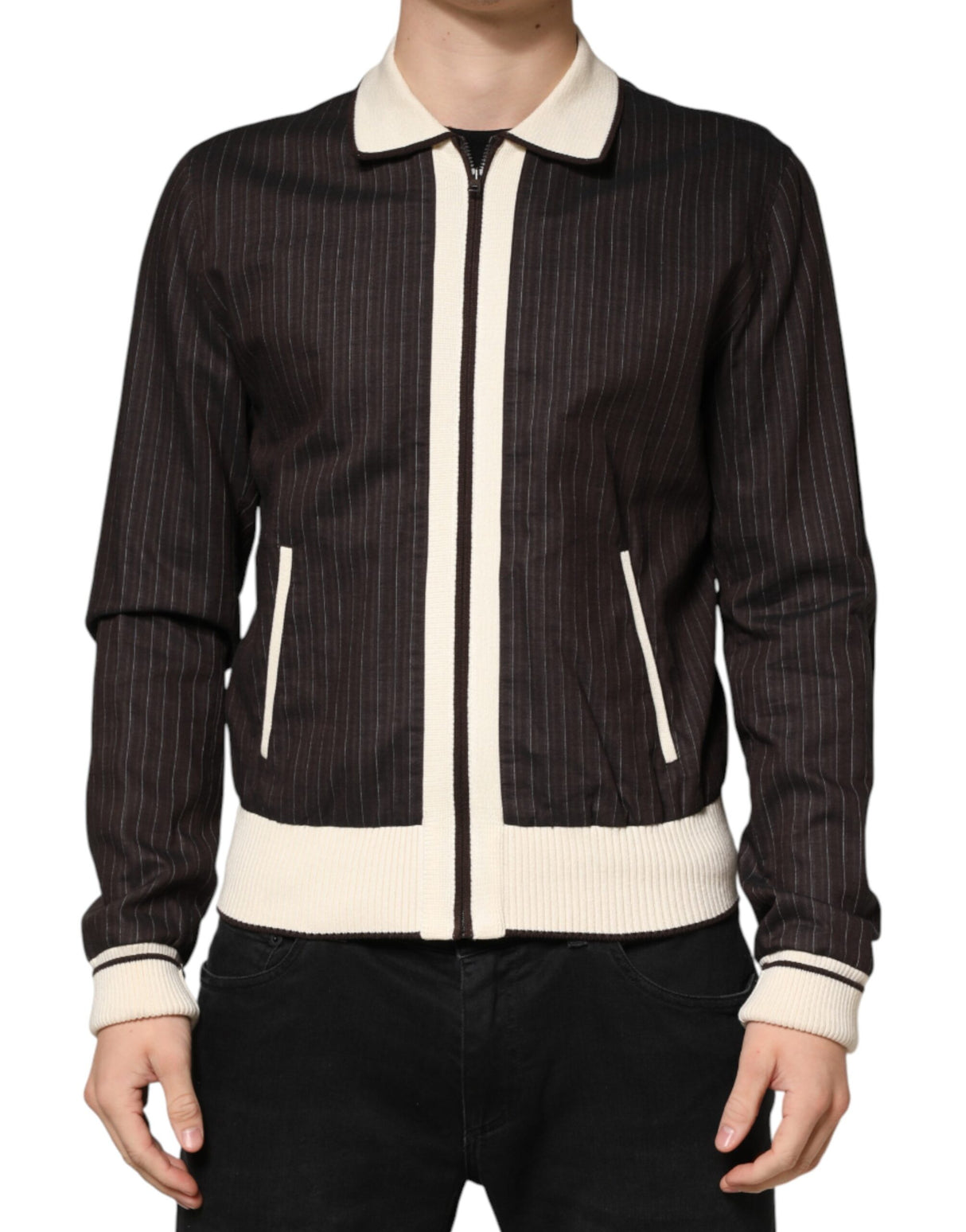 Dolce & Gabbana Brown Contrast Stripe Men Bomber Jacket