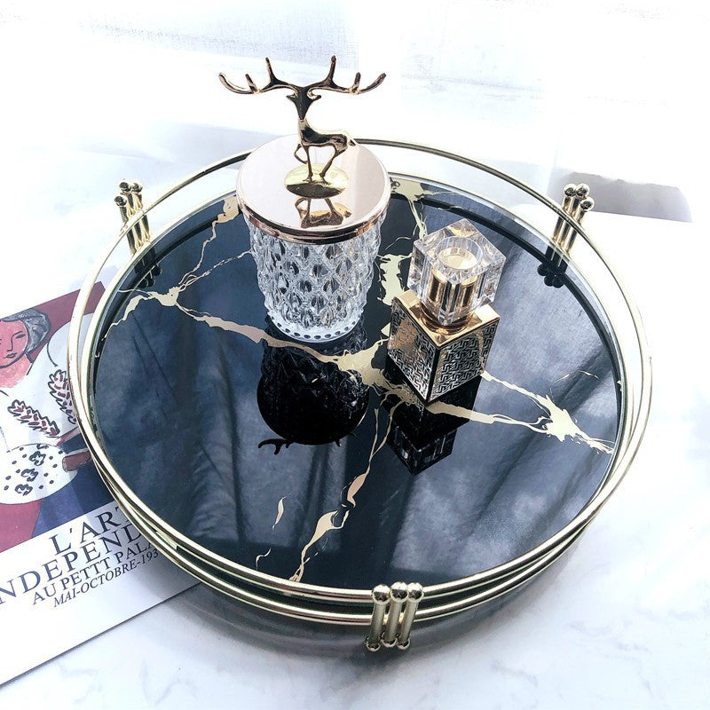 Elegant Marble Pattern Glass Makeup Organizer Tray
