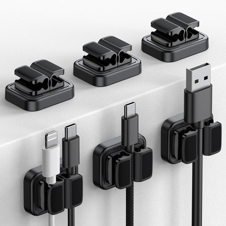 3-in-1 Cord Spring Clip Holder - Lamicall Small Clips for Desk Cable Organizer Adhesive Adjustable Cable Holder for Charger Wire USB Cord Office Car Cord Management Desk Accessories 6Pcs