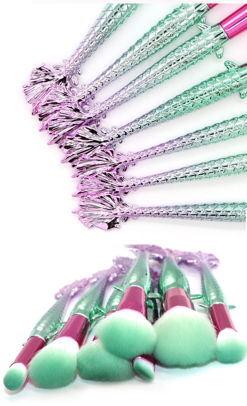 7-Piece Mermaid Makeup Brush Set in Yellow-Green Gradient