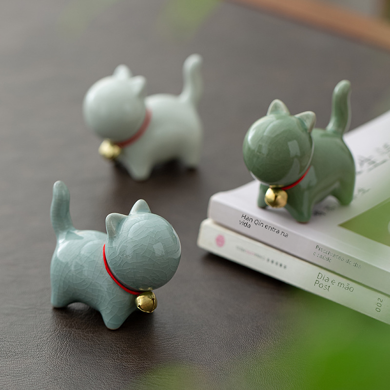 Cute Cat Ceramic Figurine for Mini Tea Garden Decor