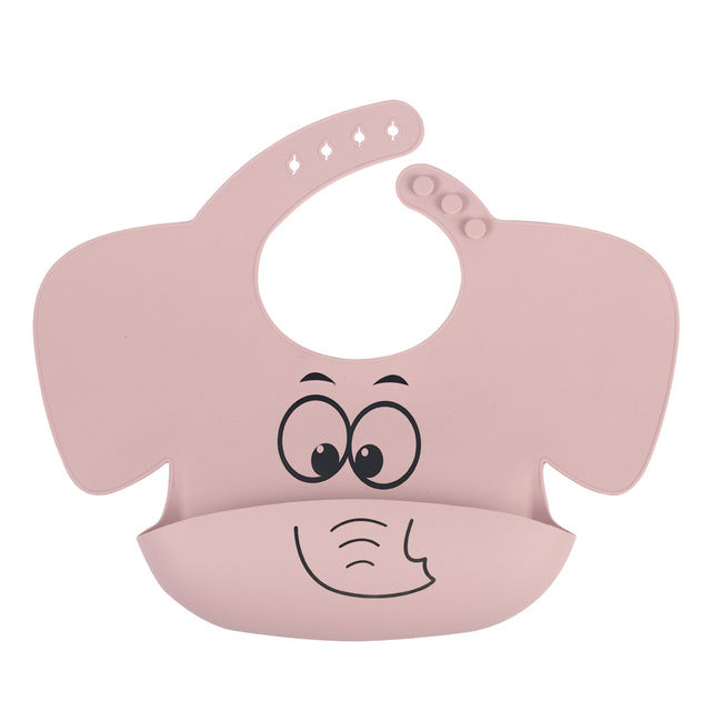 Baby Silicone Elephant Printed Bibs and Sucker Plates Set
