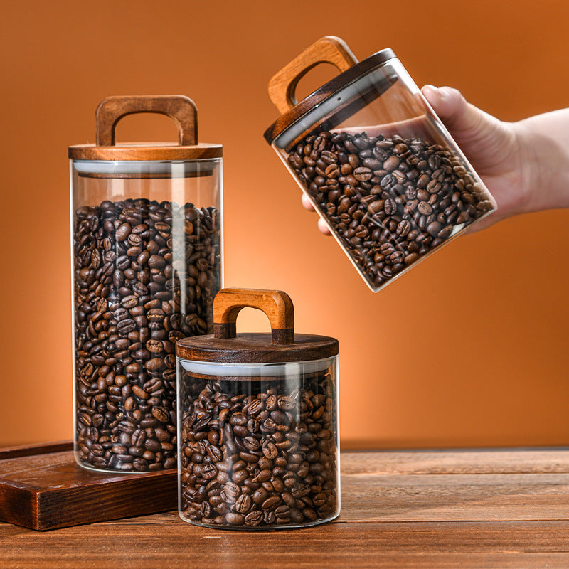 Airtight Glass Canister with Wood Lid for Kitchen Storage