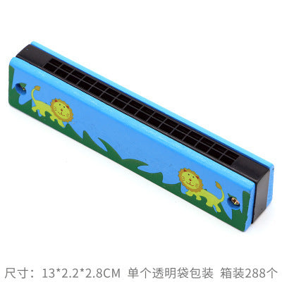 Wooden Painted Harmonica for Kids - 16 Holes Educational Toy