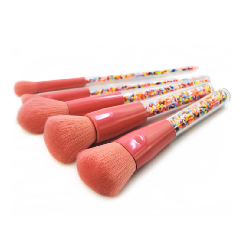 New 5-Piece Candy Makeup Brush Set with Clear Handles