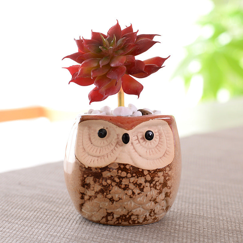 Owl Thumb Planter, Hand-Painted Ceramic Succulent Pot