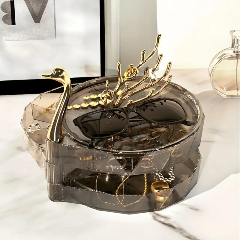 Swan-Shaped 3-Tier Jewelry Storage Organizer Box