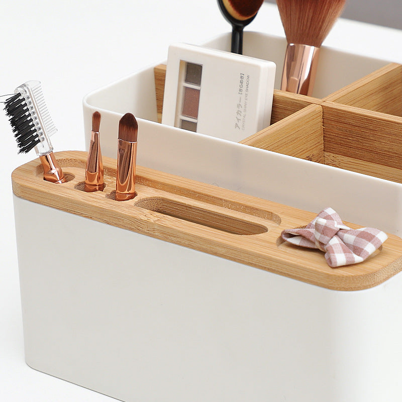 Nordic Minimalist Bamboo and Plastic Desk Organizer