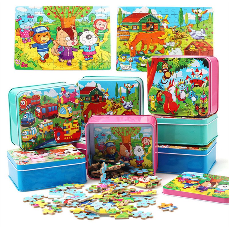 80-Piece Wooden Puzzle Set - Cartoon Educational Toy