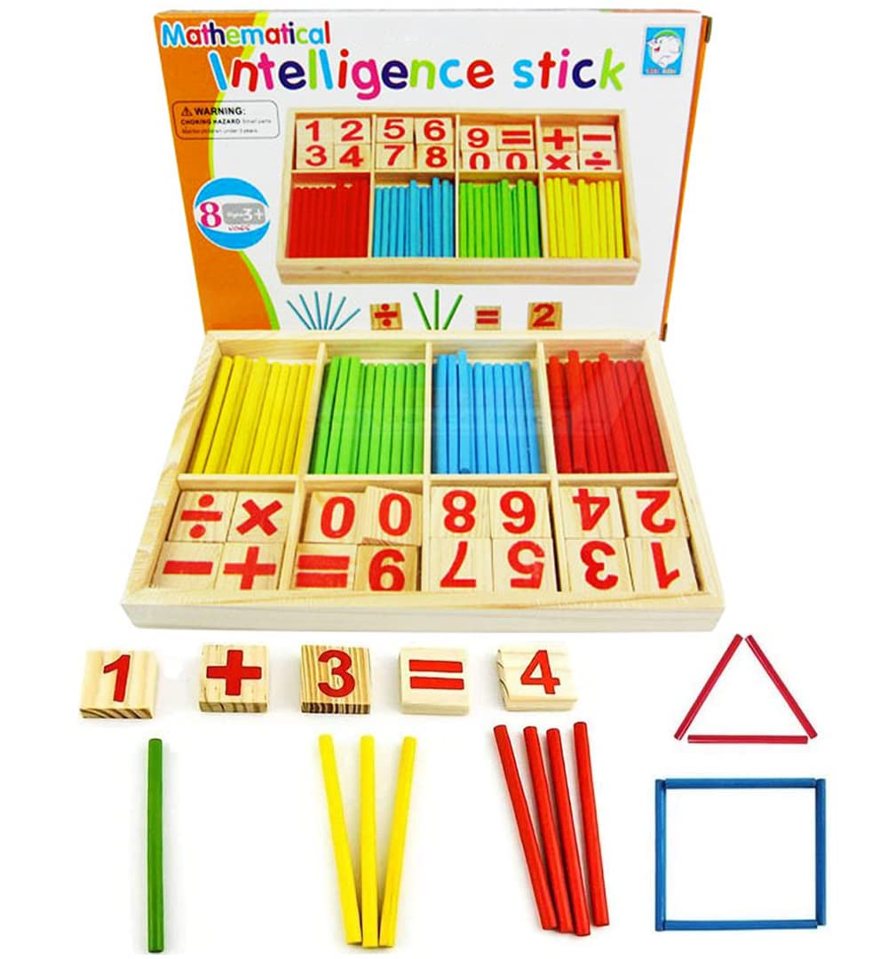 umbresen Counting Sticks Montessori Toys Math Educational Toy Wooden Intelligence Sticks Number Cards and Counting Rods with Box (Counting Sticks)
