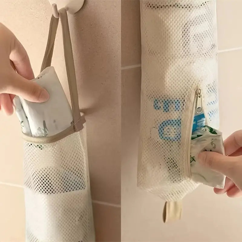 Wall Mounted Mesh Bag Organizer for Kitchen Storage
