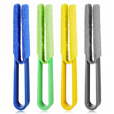 Dimeho Blinds Duster 4 Pcs Window Blind Duster Cleaner Brush with 4 Microfiber Sleeves Removable and Washable Dual Brush Head Blinds Cleaning Tools for Window Blinds Air Conditioner Vents Car Vents