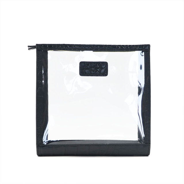 Cow Leather Trimmed Transparent PVC Travel Organizer Bag