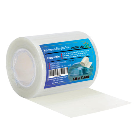 Quality Life 50ft RV Awning Repair Tape Tent Waterproof Tarp Car Cover Boat Covers Sail Tape Outdoor Umbrella Fiber Glass Repair Tape 3.15in