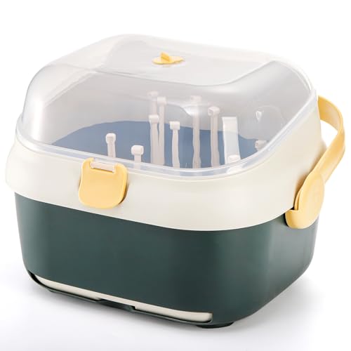Kingrol Baby Bottle Drying Rack with Cover for Home Kitchen Travel Large Capacity Toddler Bottles Storage Organizer with Drainage Holes for Bottles Teats Cups Pump Parts and Accessories