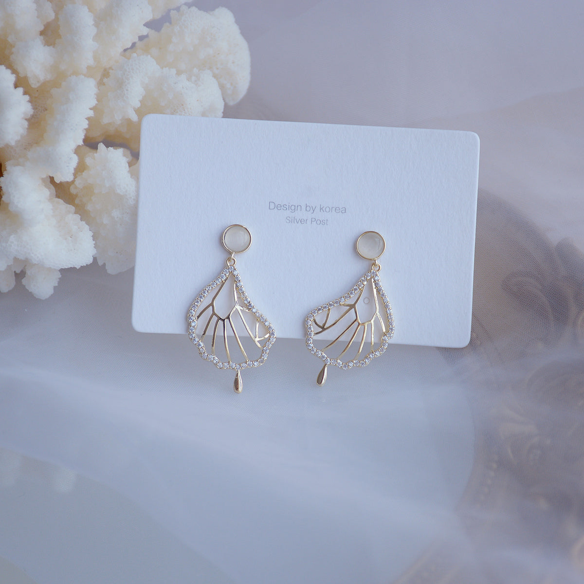 Korean DDP Zircon Winged Fairy Cat Eye Earrings
