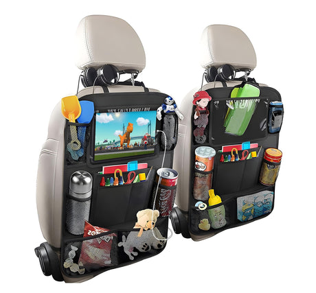 OZKAYA 2 pack Car Backseat Organizer Upgraded Version Double Stitching Durable 10 Storage Pockets 10" Touch Screen Tablet Holder with Usb Holes Seat Back Protectors Backseat Car Organizer