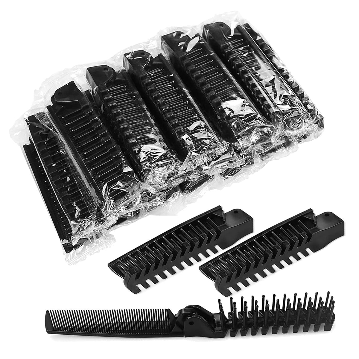 Foldable Combs in Bulk Individually Wrapped Travel Pocket Hair Comb Folding Hair Brush Double Headed Brush Comb Styling Tool for Men Women Combs Black (One Size 10 Count)