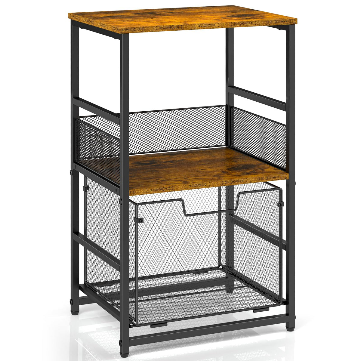 3IngSeagulls 3-Tier Standing Storage Shelves Shelving Unit and Storage Bathroom Rack with Drawer Freestanding Shelf for Bathroom Laundry Kitchen Organizers and Storage Rustic Brown and Black