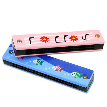 Wooden Painted Harmonica for Kids - 16 Holes Educational Toy