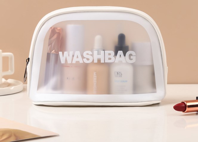 Clear Pink Toiletry Bag for Travel Essentials Organizer