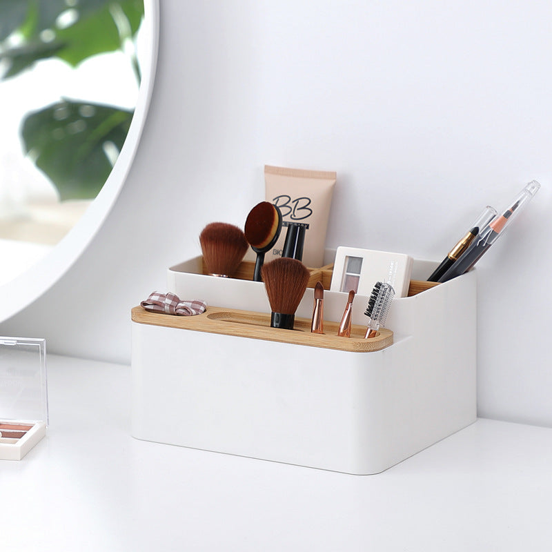 Nordic Minimalist Bamboo and Plastic Desk Organizer