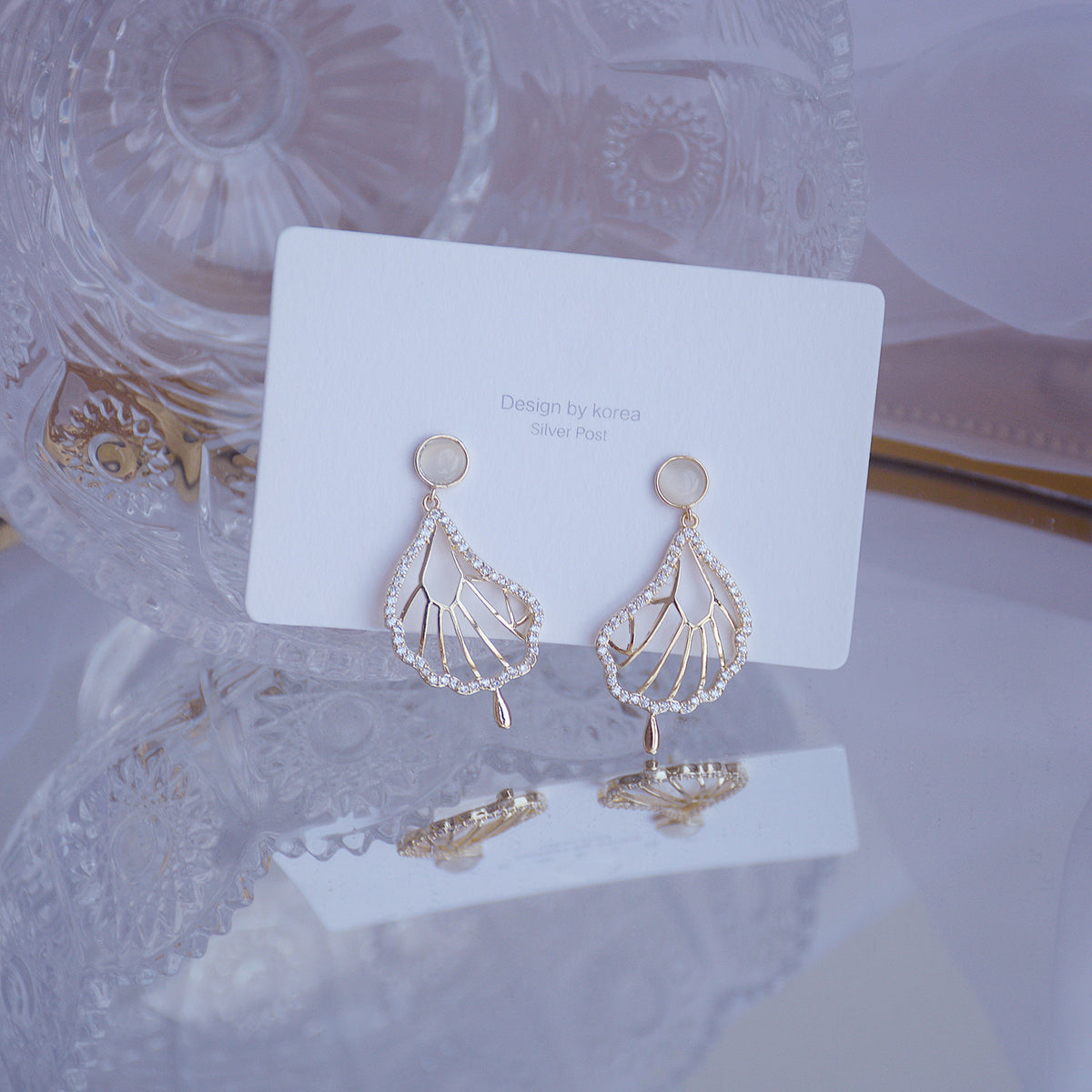 Korean DDP Zircon Winged Fairy Cat Eye Earrings