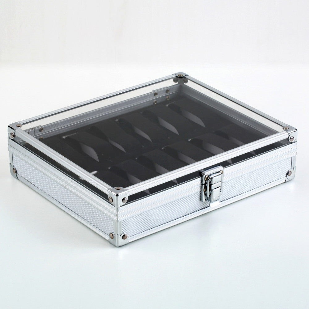 12-Position Aluminum Watch Box with Lock for Display