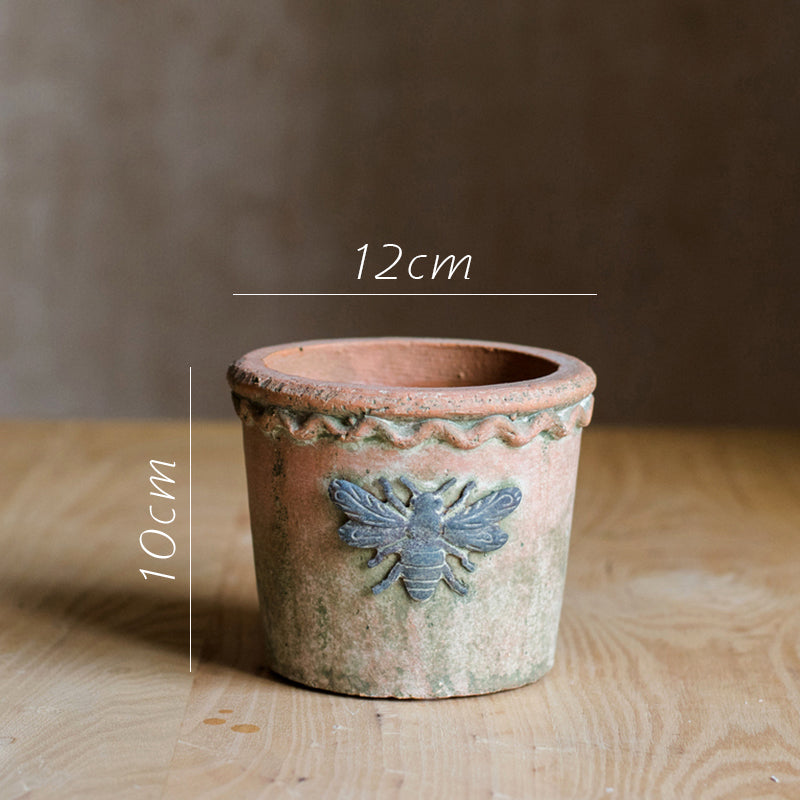 Bee Red Clay Flower Pot and Vase for Rustic Decor