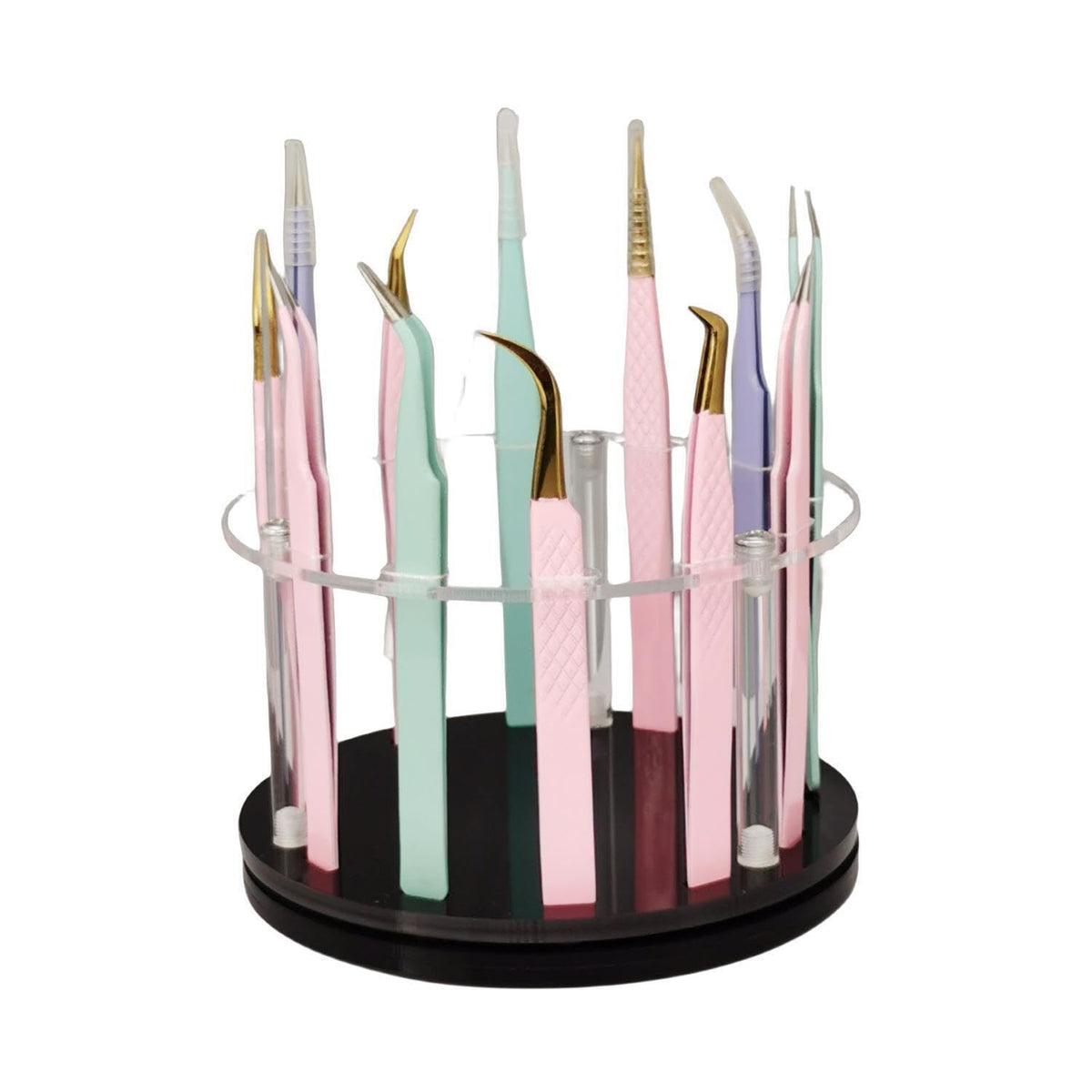 LIXIMMAZN 12 Holes Acrylic Rotatable Tweezers Holder Eyelash Makeup Grafting Tweezer Display Stand Extensions Organizer Training Rack Beauty Tools (Black)