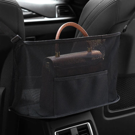 HEVLE Car Net Pocket Handbag Holder Auto Net Pocket Purse Holder Between Front Seats Car Storage Organizer Universal Car Interior Accessories Barrier of Backseat Pet Kids (Black)