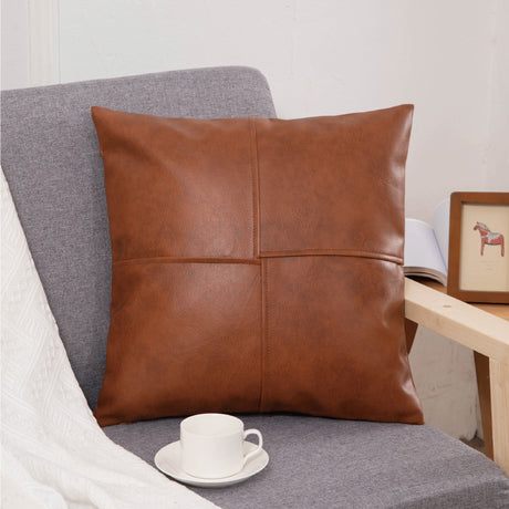 Vintage PU Leather Pillow Cover for Home Decor - 18"x18"