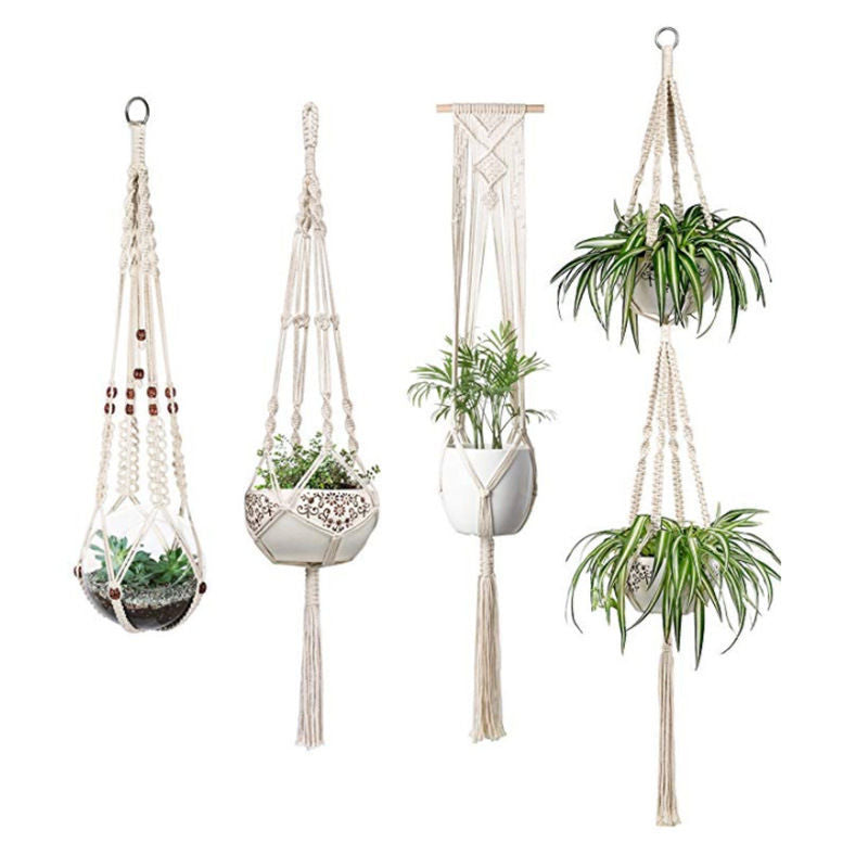 Handwoven Cotton Rope Hanging Planter Basket