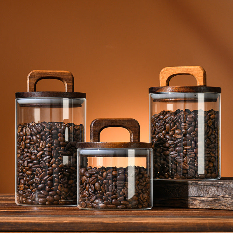 Airtight Glass Canister with Wood Lid for Kitchen Storage