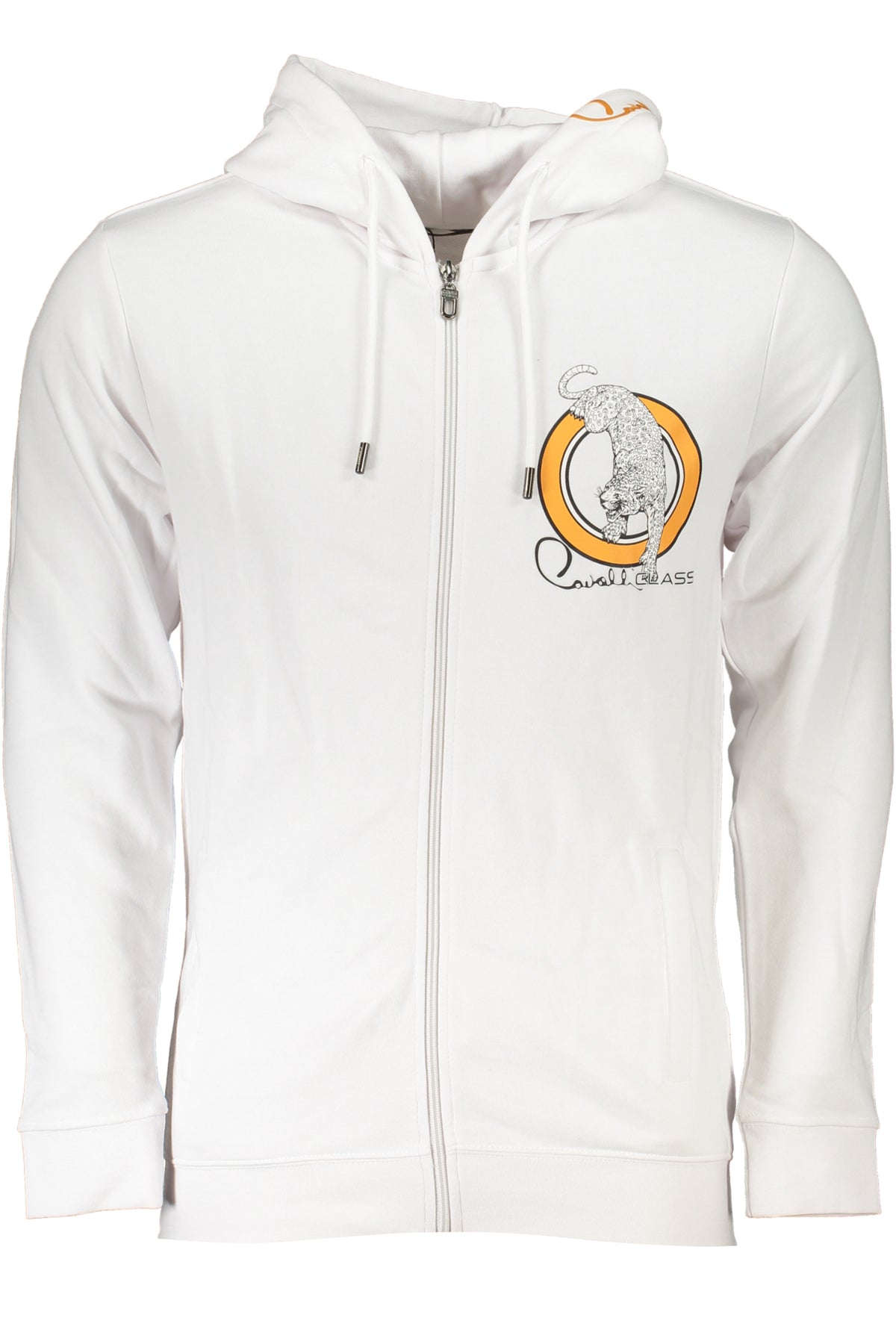 CAVALLI CLASS MEN'S WHITE ZIP SWEATSHIRT